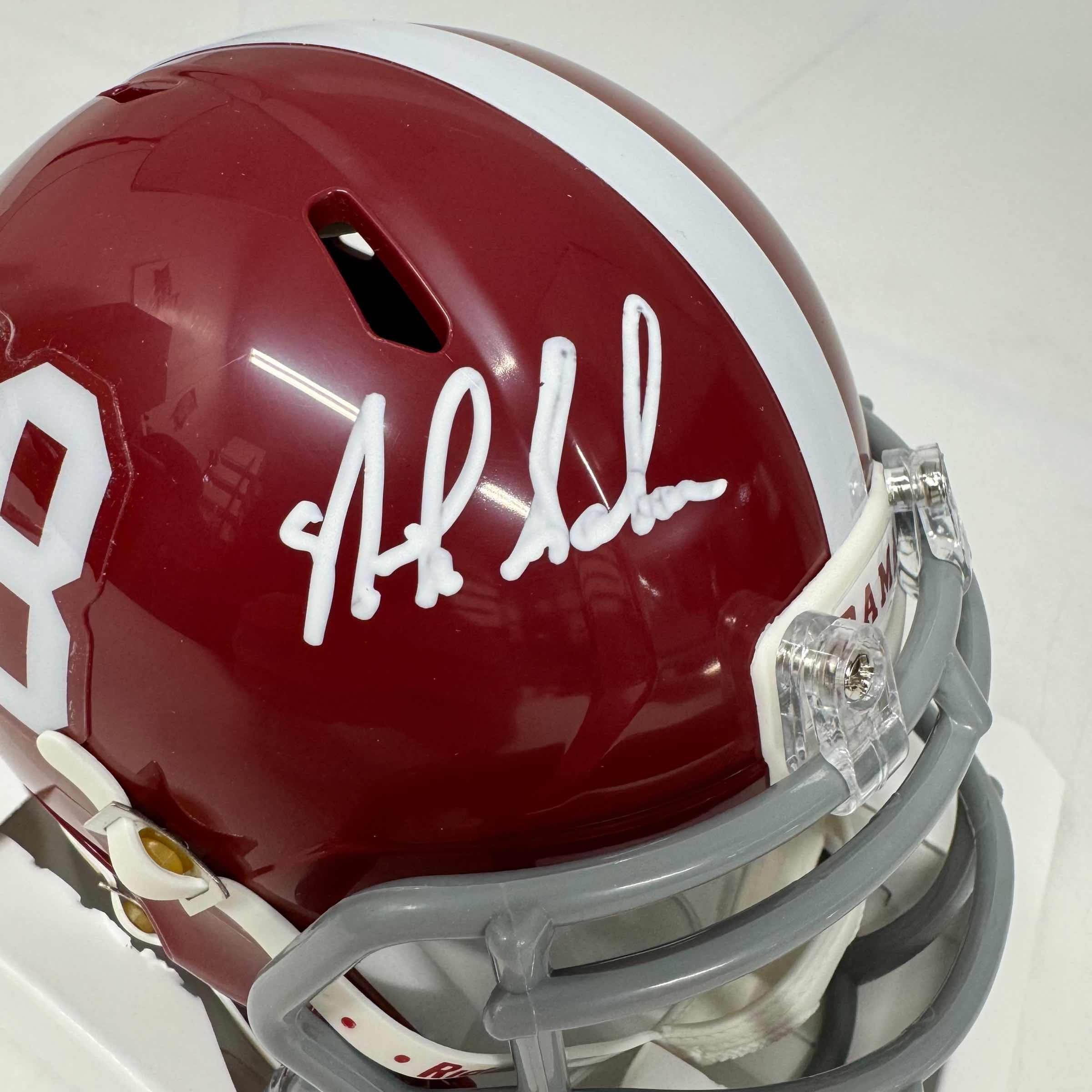 Autographed/Signed Nick Saban Alabama Crimson Tide Mini College Football Helmet Beckett BAS COA