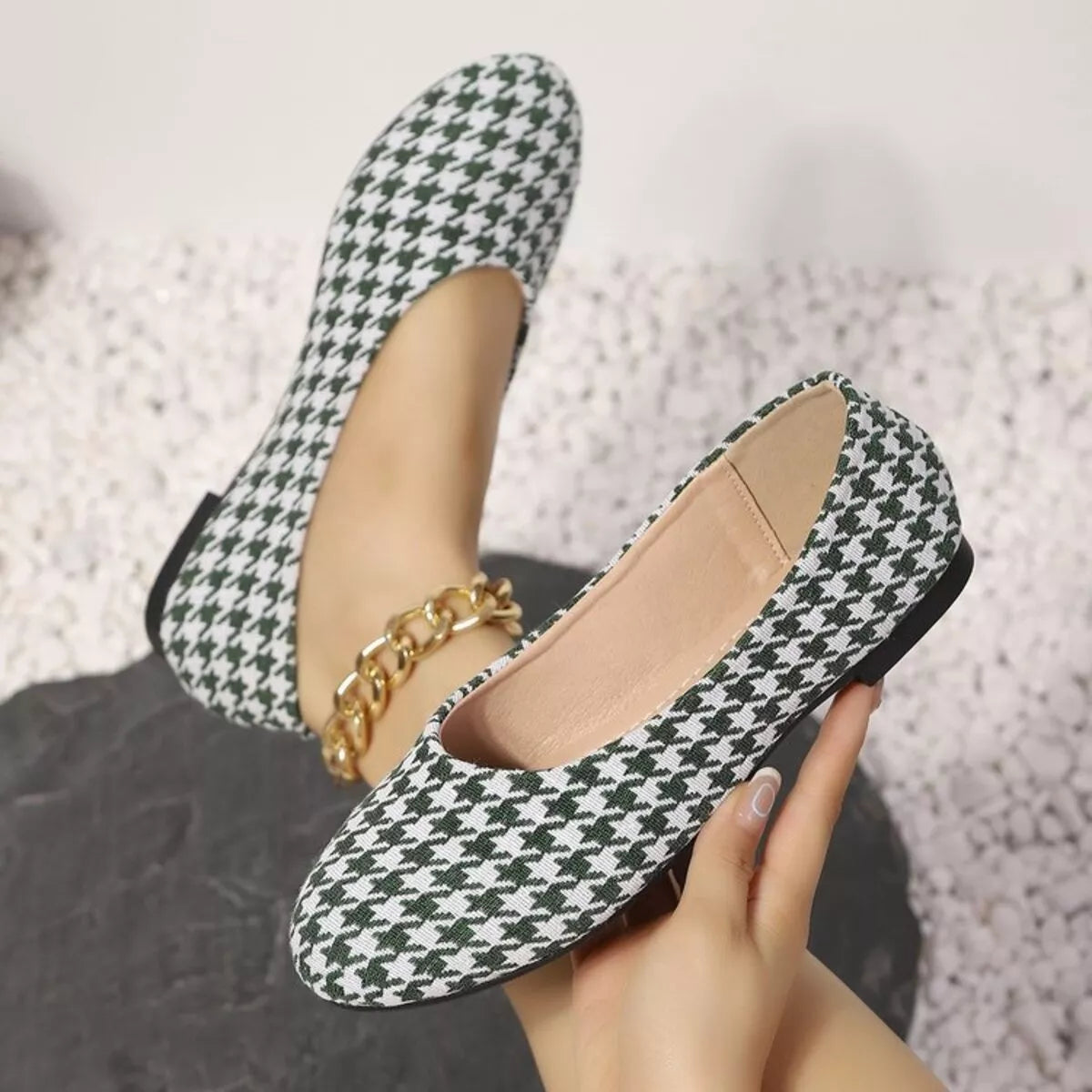 Houndstooth Pattern Slip-Ons